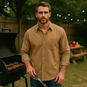 Bill Blass Mens Button down brown earth shade shirt 16.5-34